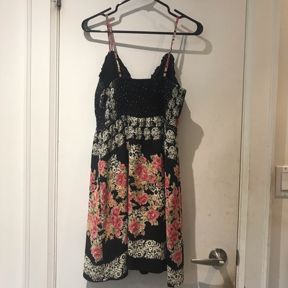 Black Floral Spaghetti Strap Dress - Picture 2 of 4